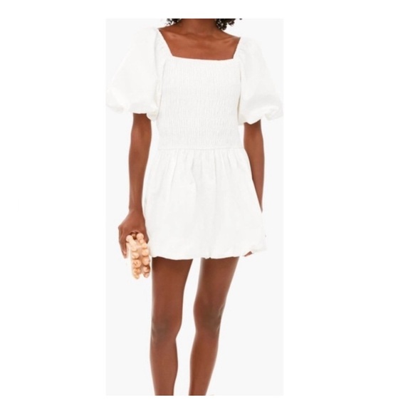 Tuckernuck Caterina Mini Dress L NWT White Cotton Smocked Puff Sleeve Boho - Picture 2 of 10
